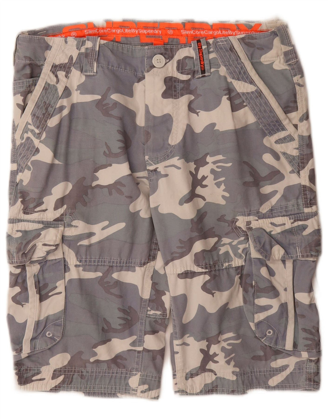 SUPERDRY Mens Cargo Shorts Small W32 Grey Camouflage Cotton