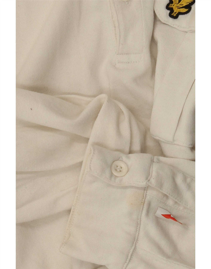 Lyle & Scott Mens Long Sleeve Regular Polo Shirt Medium Off White Cotton