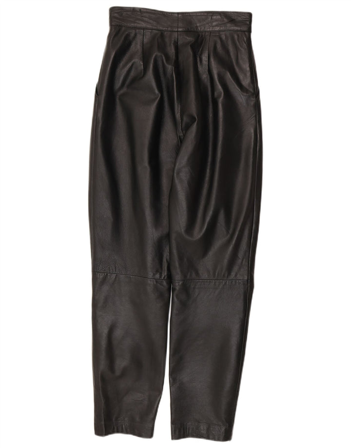 VINTAGE Mens Tapered Leather Trousers W26 L28 Black Leather
