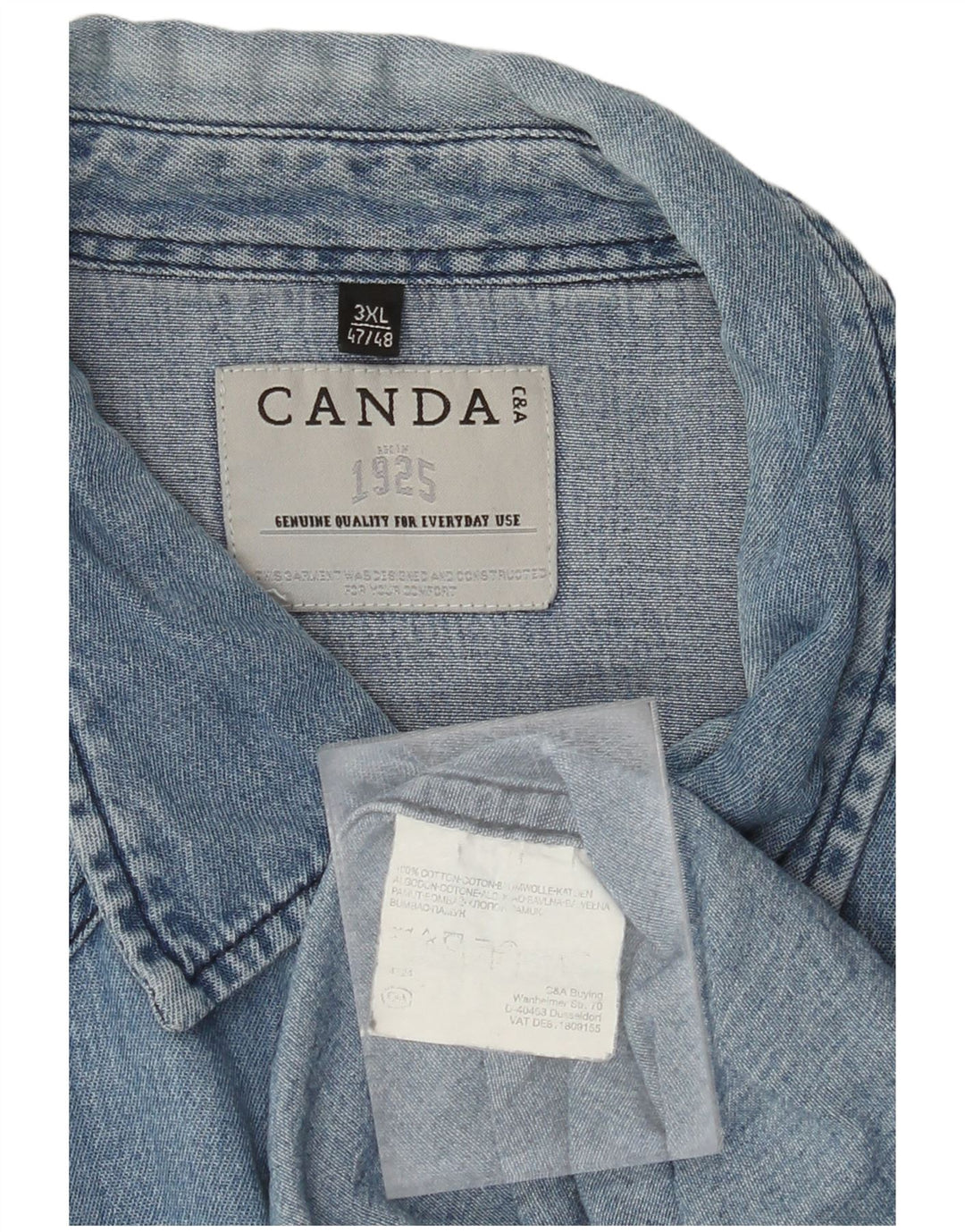 CANDA Mens Denim Shirt Size 47/48 3XL Blue Cotton