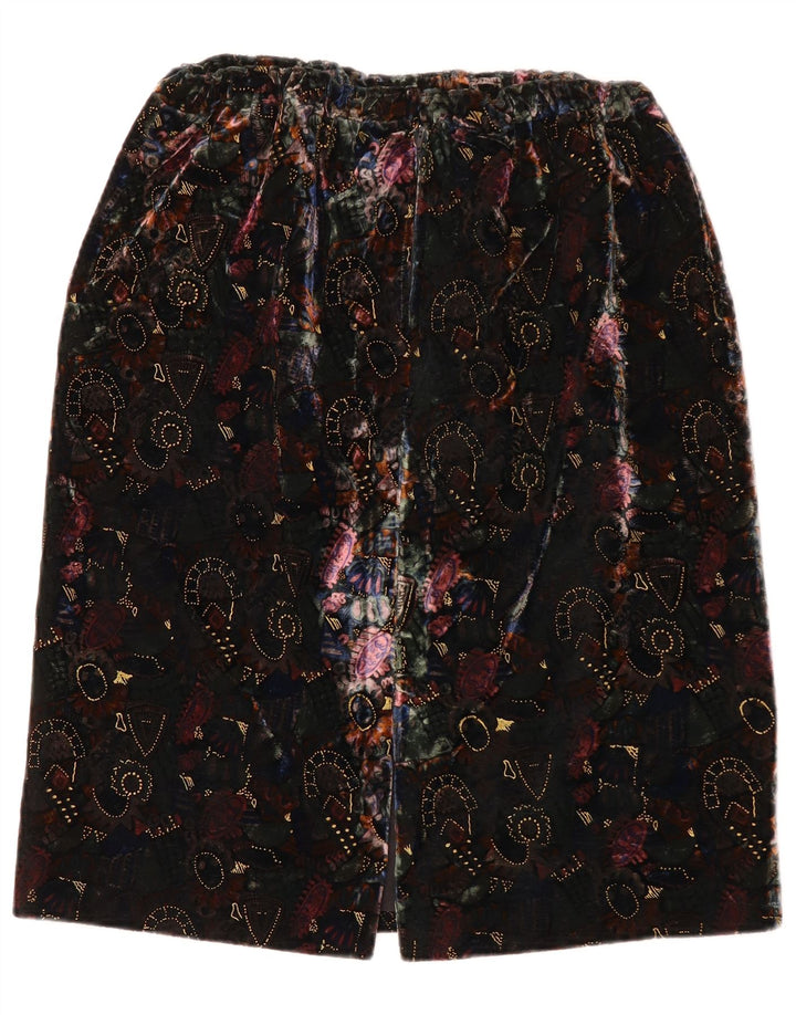Vintage Womens Abstract Pattern Velvet Straight Skirt W28 Medium Black