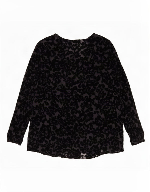 Laura Ashley Womens See Through Shirt Blouse UK 16 Large Black Floral