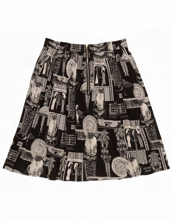 Vintage Womens Graphic A-Line Skirt Large W32 Black Viscose