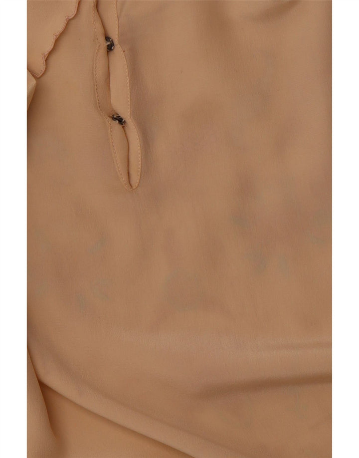 VINTAGE Womens Long Sleeve Shirt Blouse EU 36 Small Beige Floral Silk