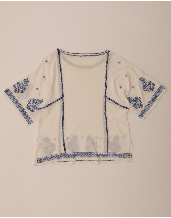 MONSOON Womens Blouse Top UK 16 Large Off White Floral Linen