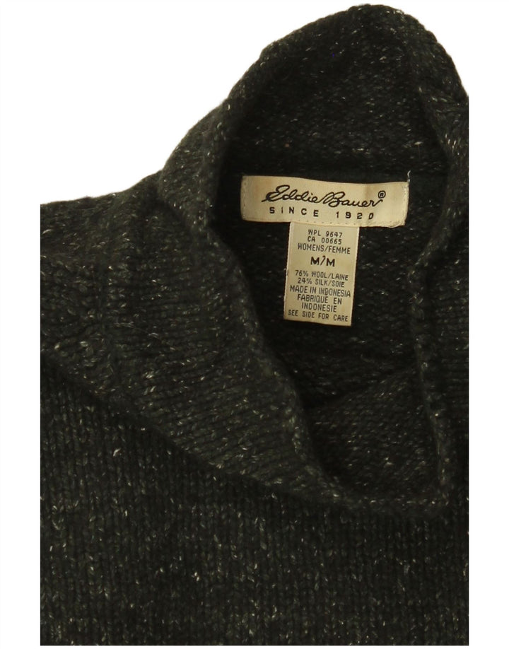 EDDIE BAUER Womens Turtle Neck Jumper Sweater UK 14 Medium Khaki Flecked
