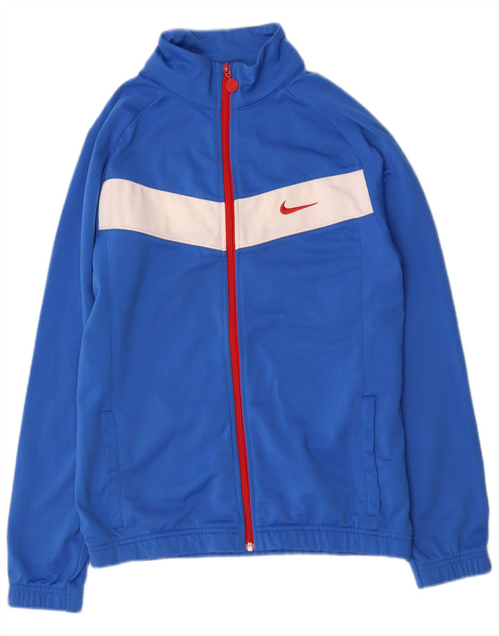 Nike Boys Tracksuit Top Jacket 13-14 Years XL Blue Colourblock Polyester