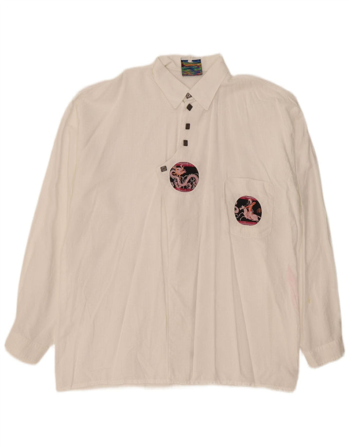 Vintage Mens Pullover Shirt Large White Spotted