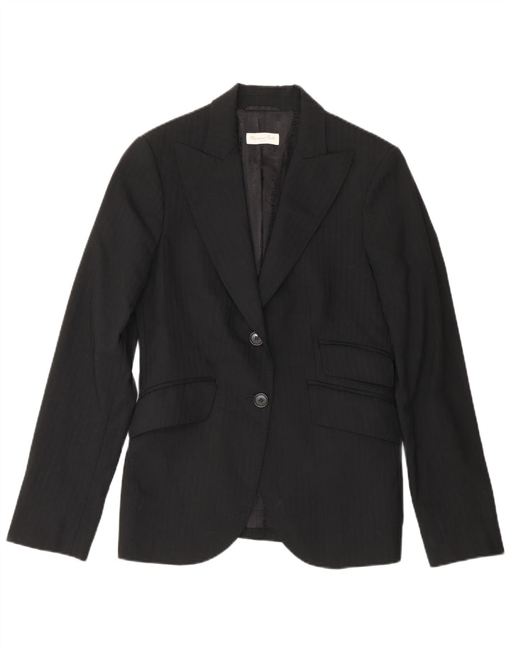 Massimo Dutti Womens 2 Button Blazer Jacket EU 38 Small Black Pinstripe