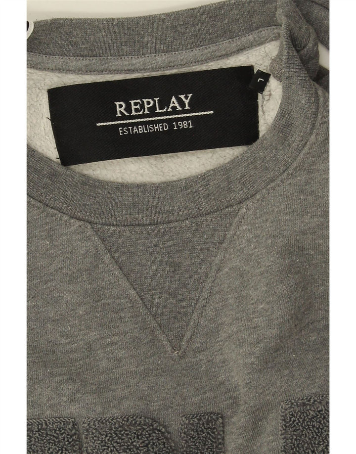 REPLAY Mens Graphic Sweatshirt Jumper Large Grey