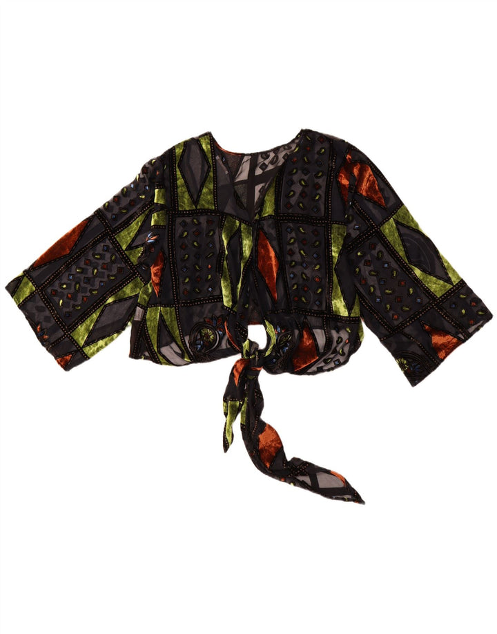 MOTEL Womens Oversized See Through Bolero Top UK 10 Small Black Patchwork