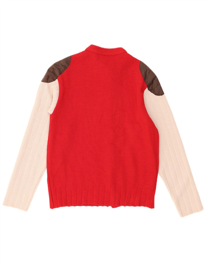 Studio Mens Cardigan Sweater Medium Red Colourblock Acrylic