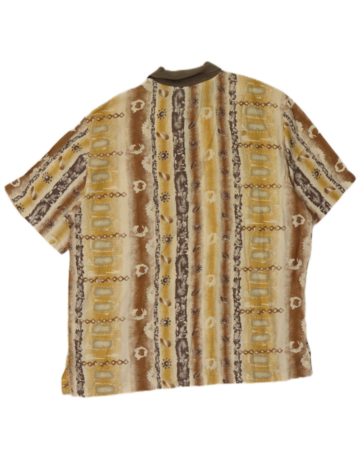 Vintage Mens Short Sleeve Pullover Shirt Large Yellow Floral