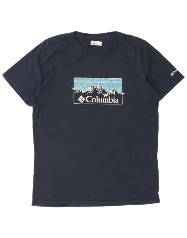 Columbia Mens Graphic T-Shirt Top Large Navy Blue Cotton