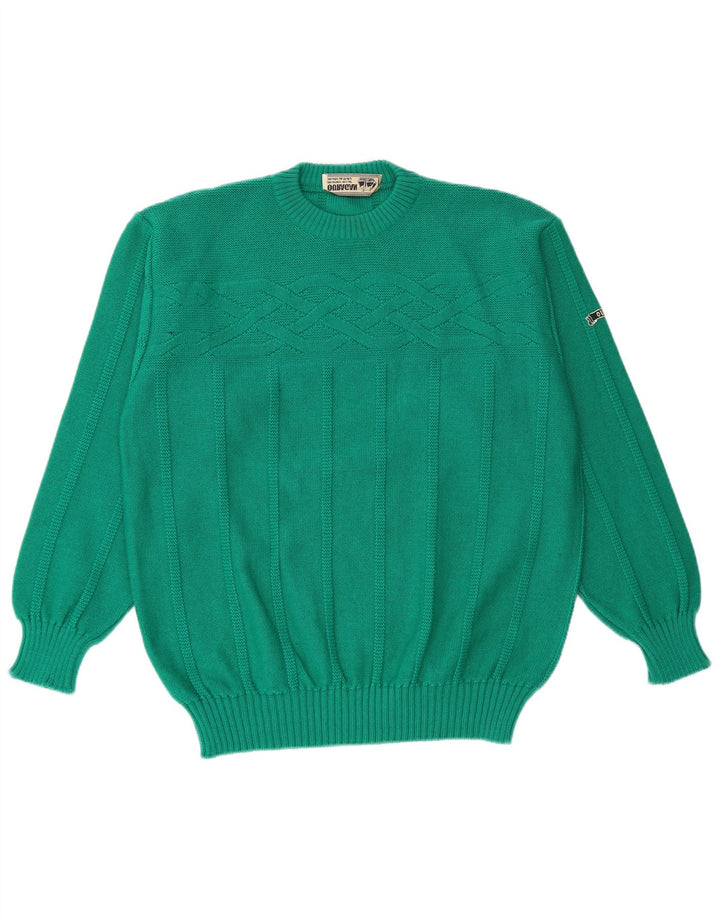 Ouragan Mens Crew Neck Jumper Sweater Medium Green Virgin Wool