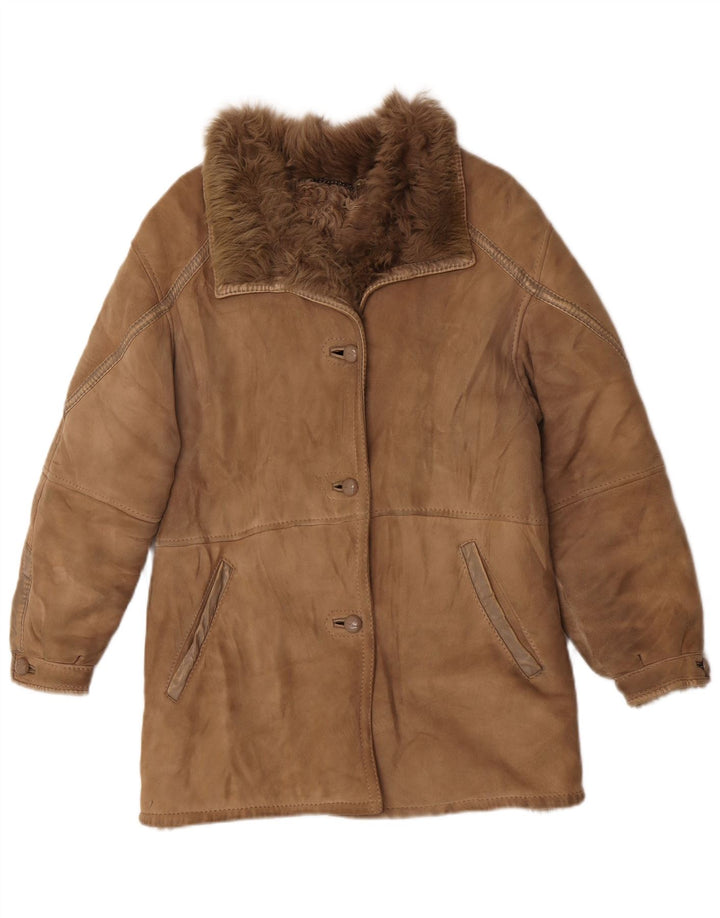 Vintage Womens Shearling Jacket IT 44 Medium Beige Shearling