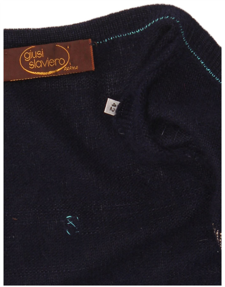 GIUSI SLAVIERO Womens Cardigan Sweater IT 42 Medium Navy Blue Spotted