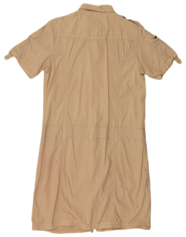 Napapijri Womens Short Sleeves Shirt Dress UK 14 Large Brown Cotton