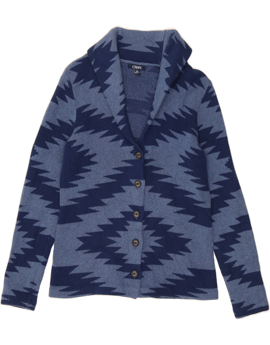 CHAPS Womens Cardigan Sweater UK 12 Medium Blue Geometric Cotton Vintage Chaps and Second-Hand Chaps from Messina Hembry 