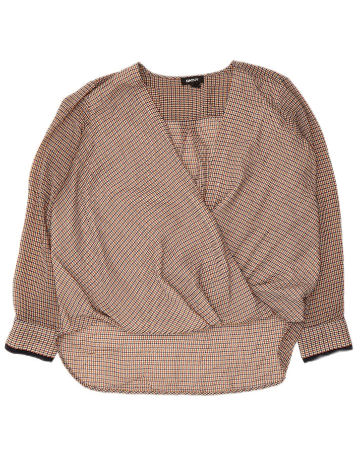 DKNY Womens Long Sleeve Blouse Top UK 16 Large Multicoloured Houndstooth