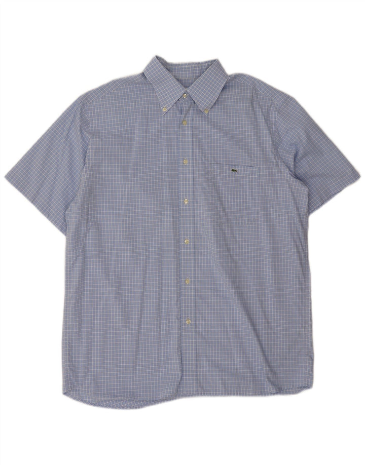 Lacoste Mens Short Sleeve Shirt Size 43 XL Blue Check