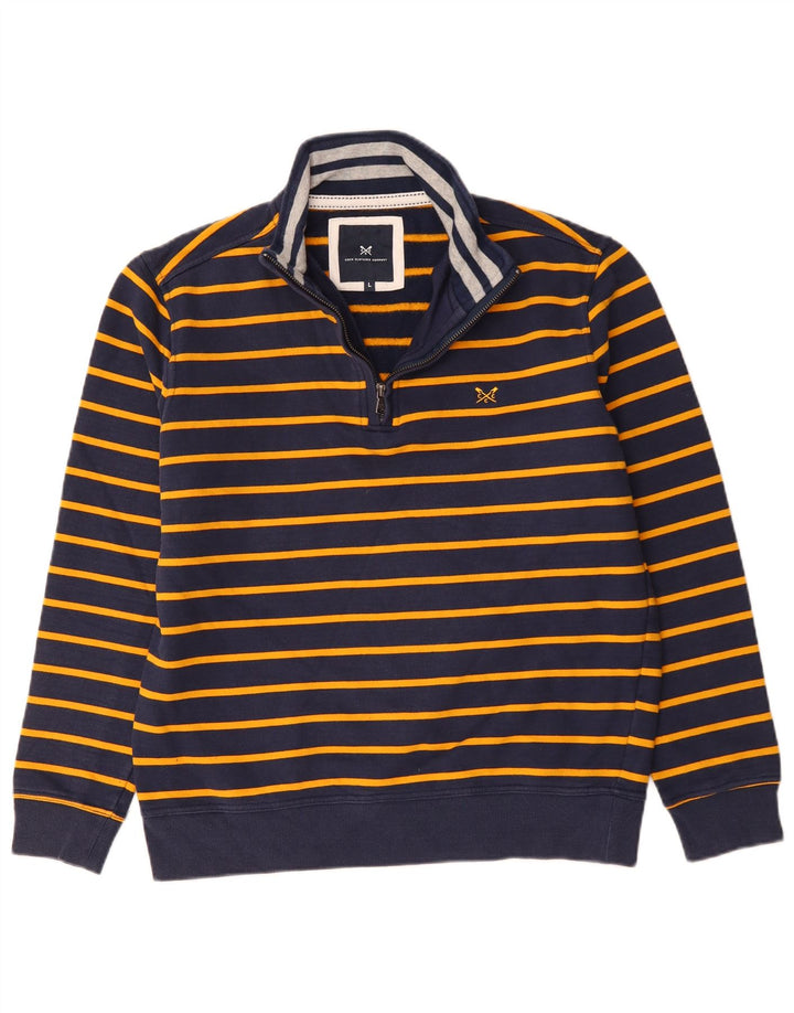 CREW CLOTHING Mens Zip Neck Sweatshirt Jumper Large Navy Blue Striped