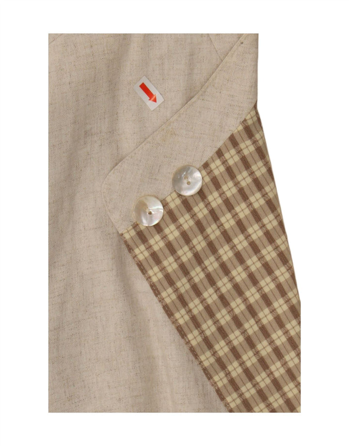 Vintage Womens 3/4 Sleeve 2 Button Blazer Jacket UK 16 Large Beige Viscose