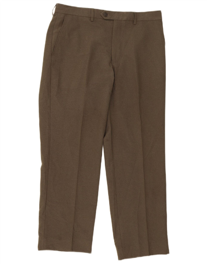 Marks & Spencer Mens Straight Suit Trousers W34 L31 Khaki Polyester
