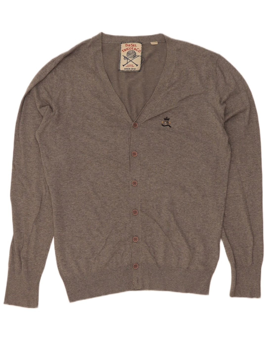 Diesel Mens Cardigan Sweater XL Grey Cotton