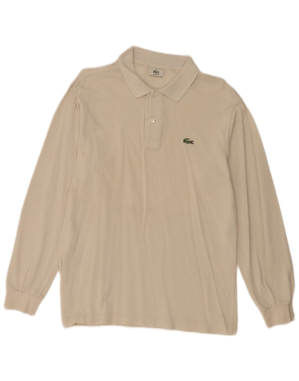 Lacoste Mens Long Sleeve Polo Shirt Size 4 Medium Off White Cotton