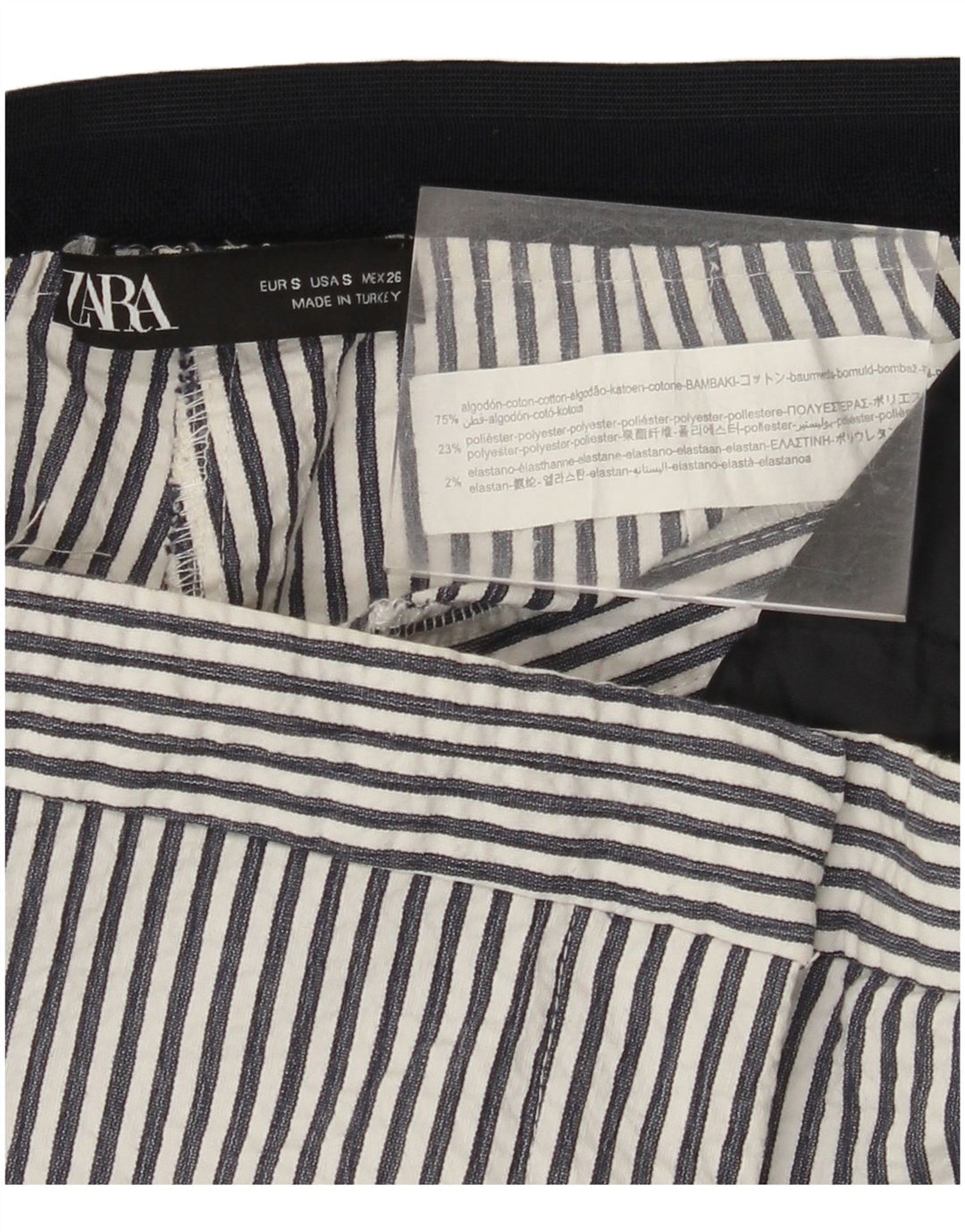 ZARA Womens Slim Chino Trousers Small W26 L27 White Striped Cotton