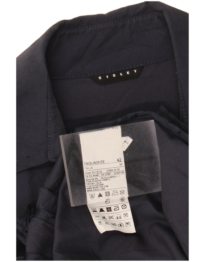 SISLEY Womens Trench Coat IT 42 Medium Navy Blue Cotton