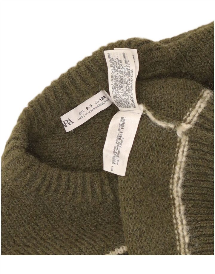 Zara Boys Crew Neck Jumper Sweater 8-9 Years Khaki Striped Polyester