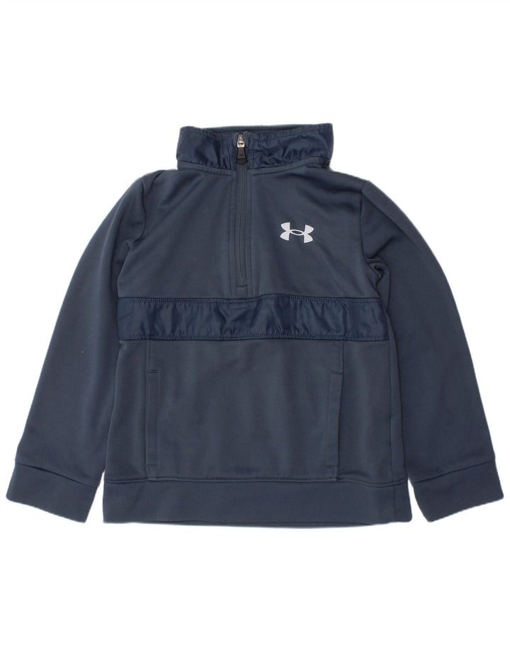 UNDER ARMOUR Boys Zip Neck Sweatshirt Jumper 5-6 Years Navy Blue Polyester