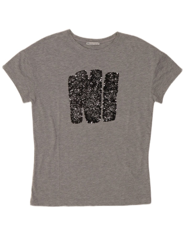 Zara Womens Graphic T-Shirt Top UK 10 Small Grey Flecked Polyester