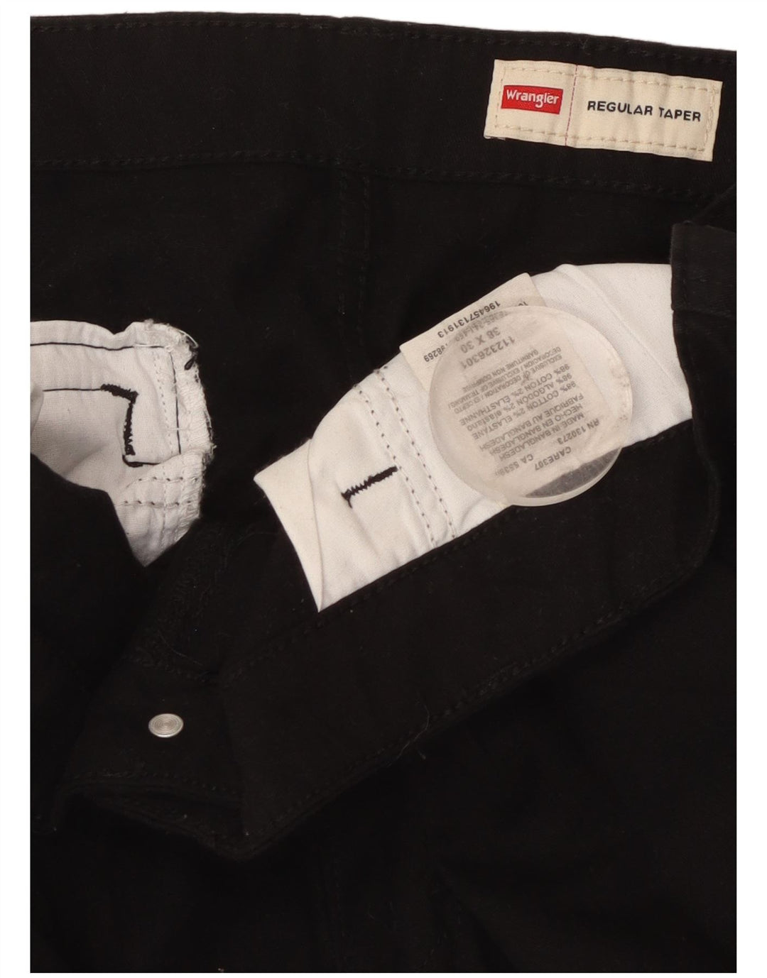 Wrangler Mens Regular Tapered Cargo Trousers W38 L30 Black Cotton