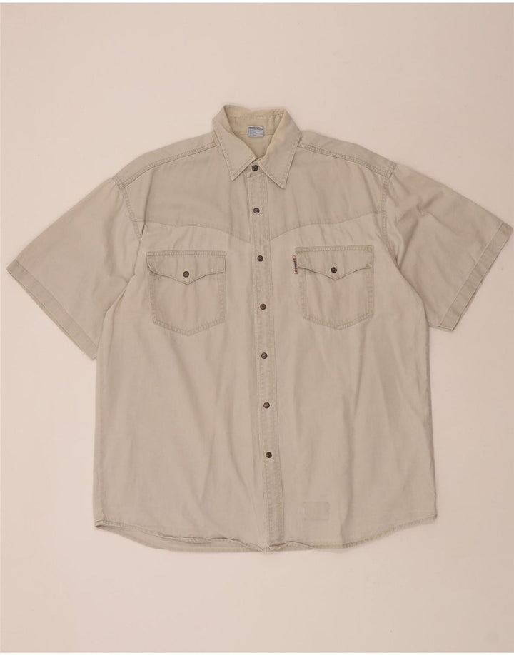 PIONEER Mens Short Sleeve Shirt Medium Grey Cotton