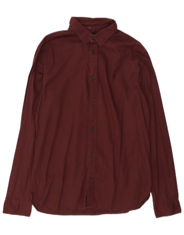 All Saints Mens Shirt Medium Burgundy Cotton