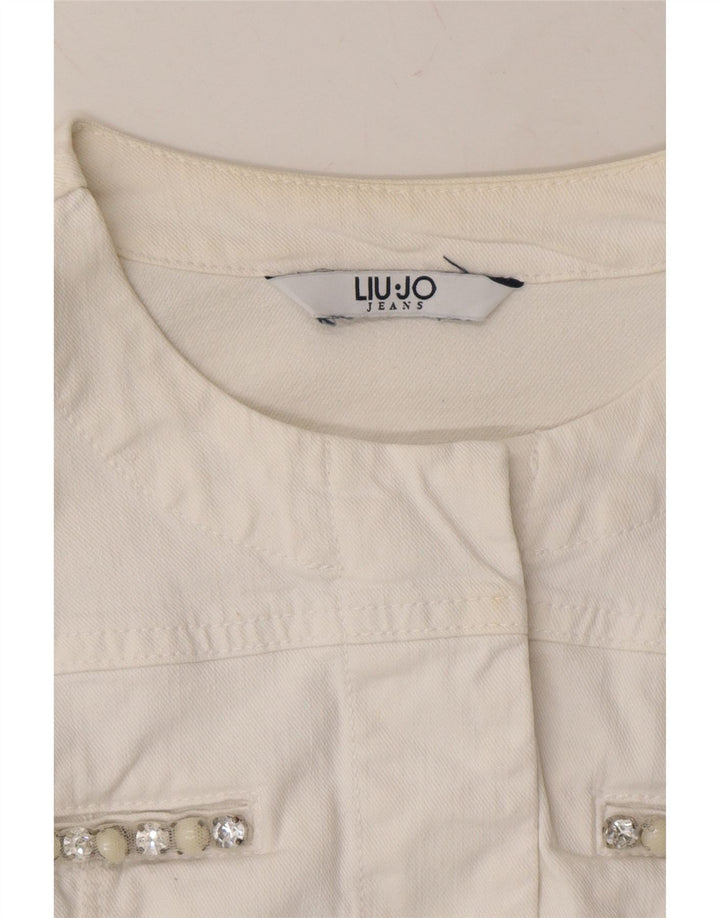 LIU JO Womens Crop Denim Jacket IT 40 Small White Cotton Vintage Liu Jo and Second-Hand Liu Jo from Messina Hembry 