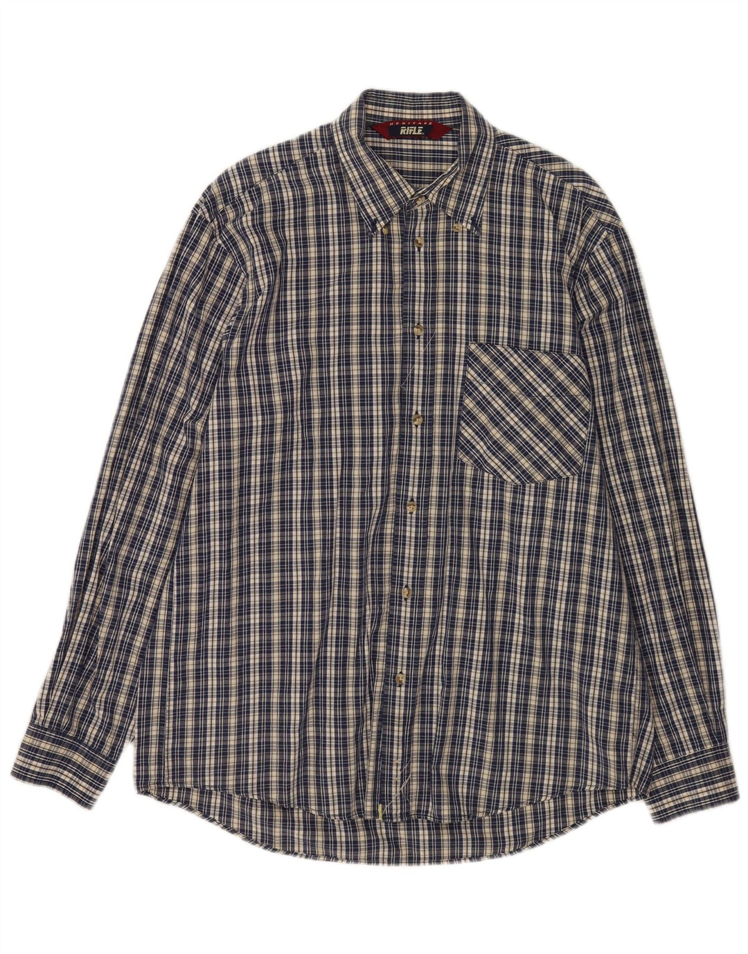 Rifle Mens Heritage Shirt Large Navy Blue Check Cotton