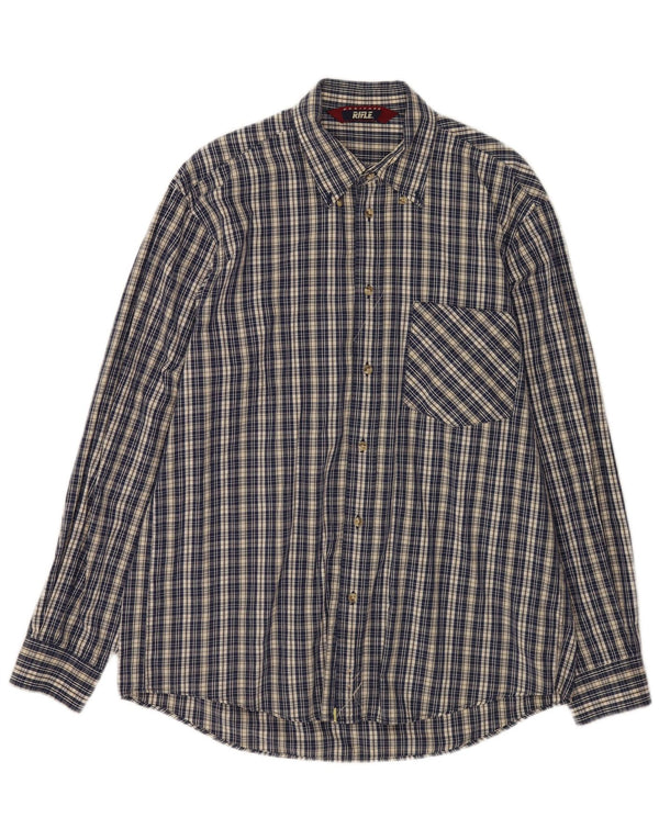 Rifle Mens Heritage Shirt Large Navy Blue Check Cotton