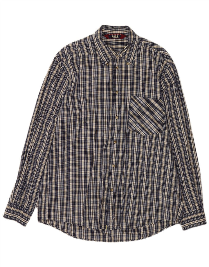 Rifle Mens Heritage Shirt Large Navy Blue Check Cotton