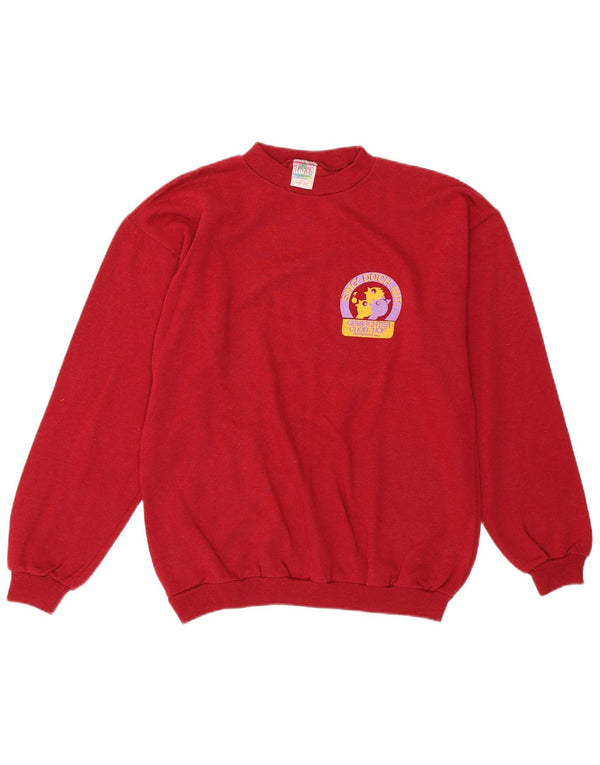 VINTAGE Womens Graphic Sweatshirt Jumper UK 14 Medium Burgundy Cotton