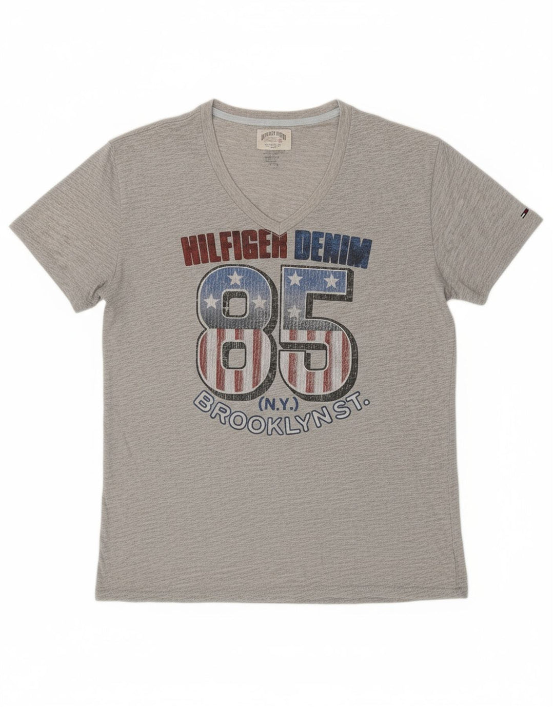 TOMMY HILFIGER Mens Brooklyn Graphic T-Shirt Top Medium Grey Polyester