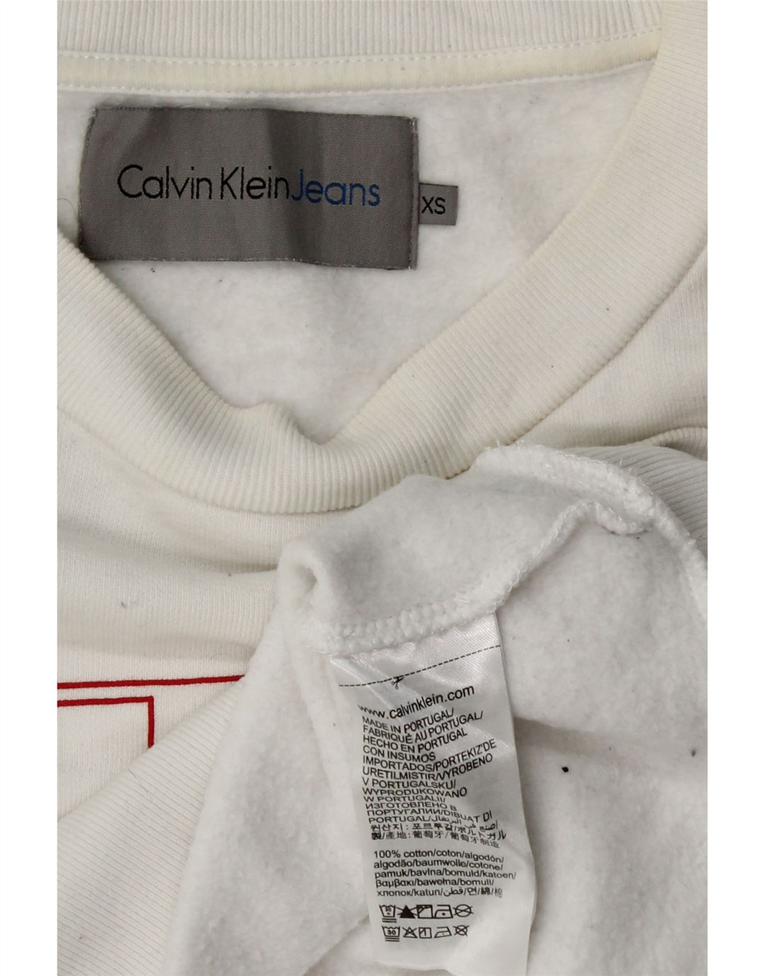 CALVIN KLEIN JEANS Womens Crop Graphic Sweatshirt Jumper UK 6 XS White
