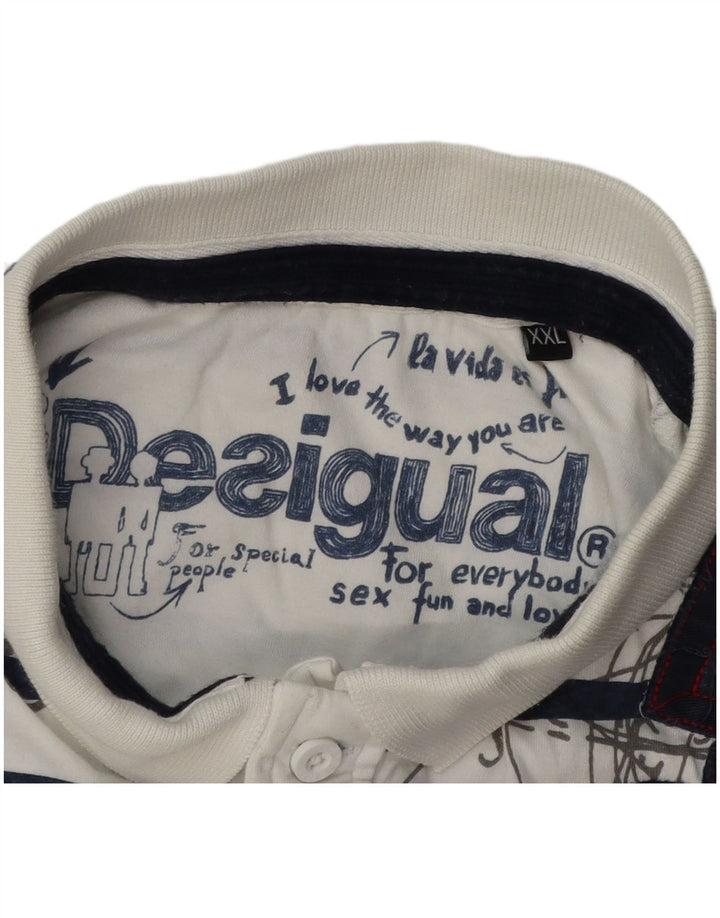 DESIGUAL Mens Graphic Polo Shirt 2XL White Striped