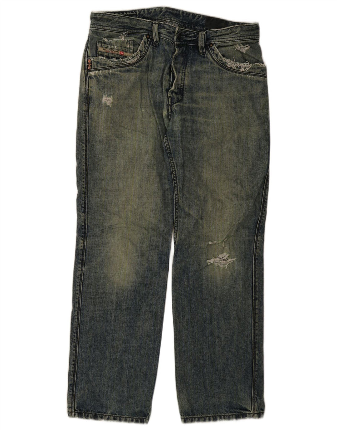 Diesel Mens Distressed Straight Jeans W32 L30 Blue Cotton