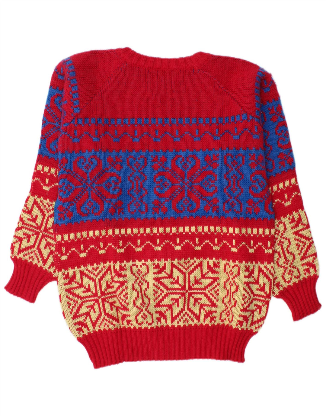 Vintage Mens Boat Neck Jumper Sweater Medium Red Fair Isle