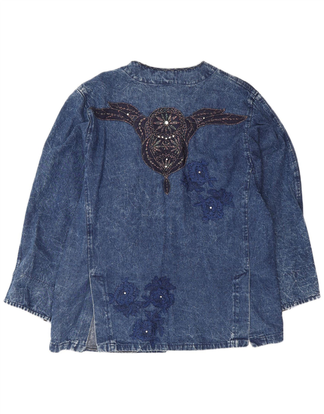 Vintage Womens Graphic Loose Fit Denim Jacket IT 42 Medium Blue Cotton