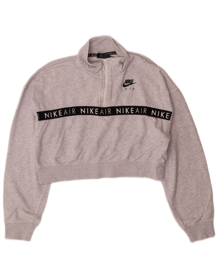 NIKE Womens Crop Graphic Sweatshirt Jumper UK 14 Medium Grey Flecked